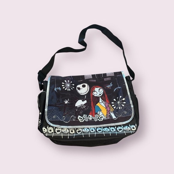 Disney Handbags - Disney The Nightmare Duo Black Crossbody Messenger Bag Metallic Silver Accents
